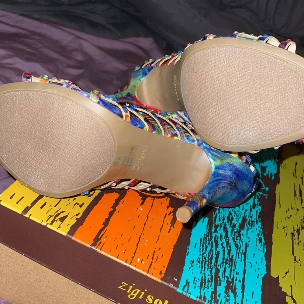 Zigi Soho Multicolor Jeweled Cage Heel Sandals